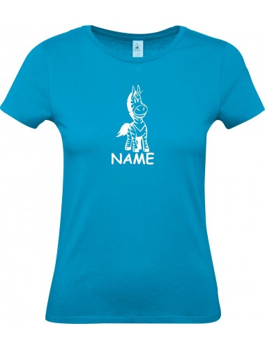 Lady T-Shirt lustige Tiere mit Wunschnamen Einhornzebra, Einhorn, Zebra, türkis, L
