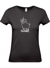 Lady T-Shirt lustige Tiere mit Wunschnamen Einhornschwein, Einhorn, Schwein, Ferkel,