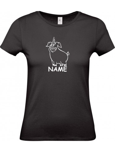 Lady T-Shirt lustige Tiere mit Wunschnamen Einhornschwein, Einhorn, Schwein, Ferkel,