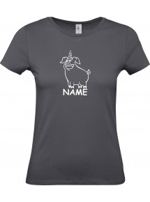 Lady T-Shirt lustige Tiere mit Wunschnamen Einhornschwein, Einhorn, Schwein, Ferkel, grau, L