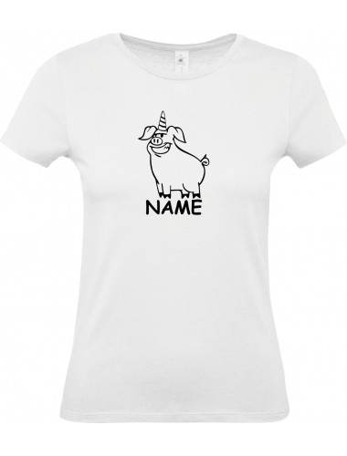 Lady T-Shirt lustige Tiere mit Wunschnamen Einhornschwein, Einhorn, Schwein, Ferkel, weiss, L