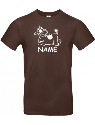 T-Shirt lustige Tiere mit Wunschnamen Einhornkuh, Einhorn, Kuh  braun, L