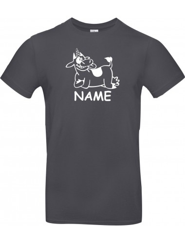 T-Shirt lustige Tiere mit Wunschnamen Einhornkuh, Einhorn, Kuh  grau, L