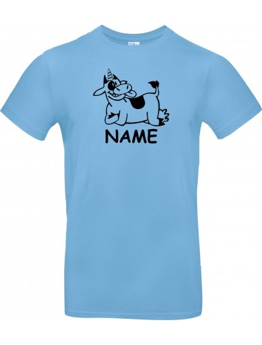 T-Shirt lustige Tiere mit Wunschnamen Einhornkuh, Einhorn, Kuh  hellblau, L
