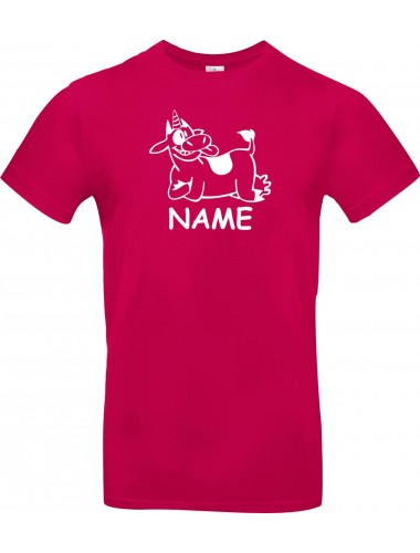 T-Shirt lustige Tiere mit Wunschnamen Einhornkuh, Einhorn, Kuh  pink, L