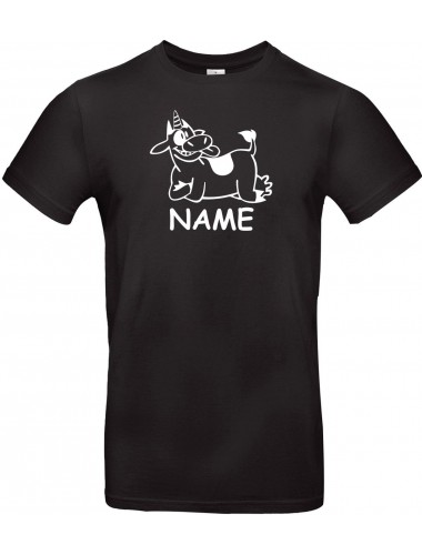 T-Shirt lustige Tiere mit Wunschnamen Einhornkuh, Einhorn, Kuh  schwarz, L