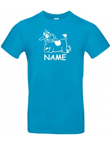 T-Shirt lustige Tiere mit Wunschnamen Einhornkuh, Einhorn, Kuh  türkis, L