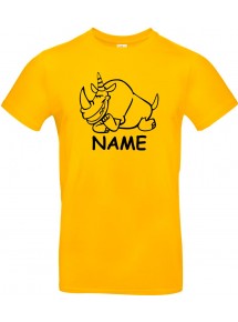 T-Shirt lustige Tiere mit Wunschnamen Einhornnashorn, Einhorn, Nashorn  gelb, L