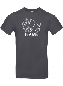 T-Shirt lustige Tiere mit Wunschnamen Einhornnashorn, Einhorn, Nashorn  grau, L