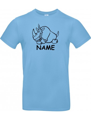 T-Shirt lustige Tiere mit Wunschnamen Einhornnashorn, Einhorn, Nashorn  hellblau, L