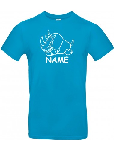 T-Shirt lustige Tiere mit Wunschnamen Einhornnashorn, Einhorn, Nashorn  türkis, L