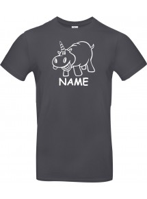 T-Shirt lustige Tiere mit Wunschnamen Einhornnilpferd, Einhorn, Nilpferd  grau, L