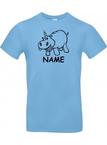 T-Shirt lustige Tiere mit Wunschnamen Einhornnilpferd, Einhorn, Nilpferd  hellblau, L
