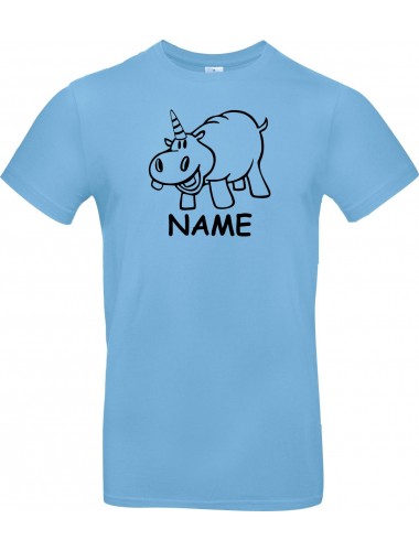T-Shirt lustige Tiere mit Wunschnamen Einhornnilpferd, Einhorn, Nilpferd  hellblau, L