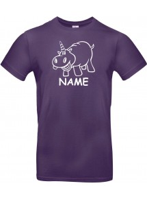 T-Shirt lustige Tiere mit Wunschnamen Einhornnilpferd, Einhorn, Nilpferd  lila, L