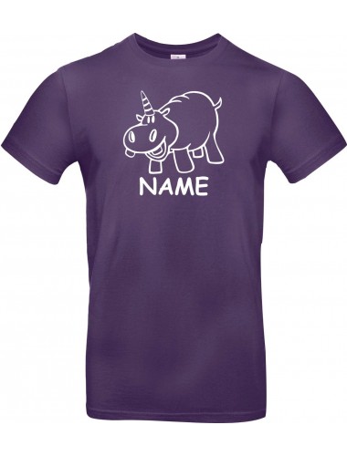 T-Shirt lustige Tiere mit Wunschnamen Einhornnilpferd, Einhorn, Nilpferd  lila, L