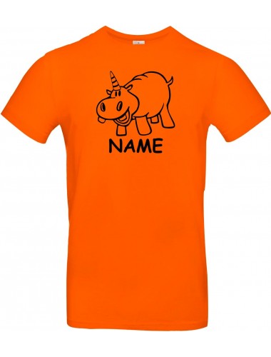 T-Shirt lustige Tiere mit Wunschnamen Einhornnilpferd, Einhorn, Nilpferd  orange, L