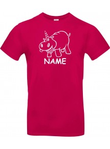 T-Shirt lustige Tiere mit Wunschnamen Einhornnilpferd, Einhorn, Nilpferd  pink, L