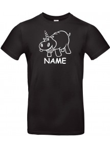 T-Shirt lustige Tiere mit Wunschnamen Einhornnilpferd, Einhorn, Nilpferd  schwarz, L