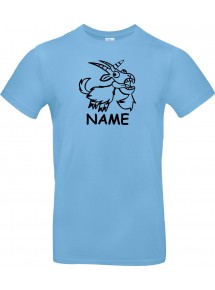 T-Shirt lustige Tiere mit Wunschnamen Einhornziege, Einhorn, Ziege  hellblau, L