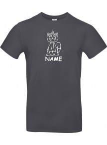 T-Shirt lustige Tiere mit Wunschnamen Einhornkatze, Einhorn, Katze  grau, L