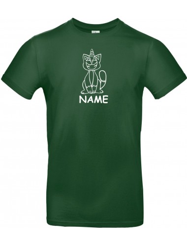 T-Shirt lustige Tiere mit Wunschnamen Einhornkatze, Einhorn, Katze  grün, L