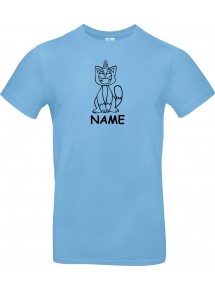 T-Shirt lustige Tiere mit Wunschnamen Einhornkatze, Einhorn, Katze  hellblau, L