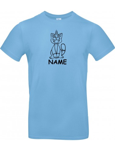 T-Shirt lustige Tiere mit Wunschnamen Einhornkatze, Einhorn, Katze  hellblau, L