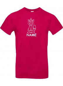 T-Shirt lustige Tiere mit Wunschnamen Einhornkatze, Einhorn, Katze  pink, L