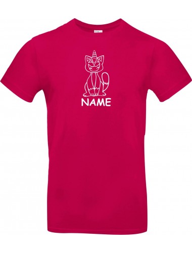 T-Shirt lustige Tiere mit Wunschnamen Einhornkatze, Einhorn, Katze  pink, L