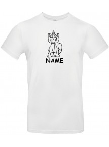 T-Shirt lustige Tiere mit Wunschnamen Einhornkatze, Einhorn, Katze  weiss, L