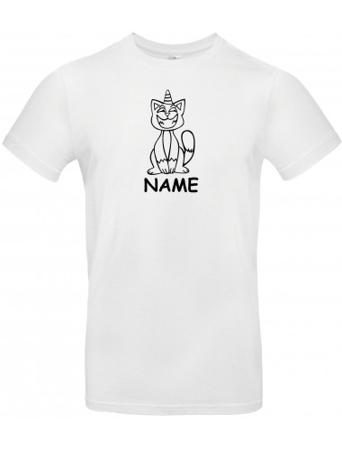 T-Shirt lustige Tiere mit Wunschnamen Einhornkatze, Einhorn, Katze  weiss, L