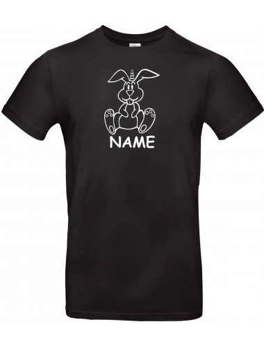 T-Shirt lustige Tiere mit Wunschnamen Einhornhase, Einhorn, Hase  schwarz, L