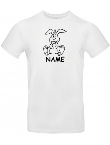 T-Shirt lustige Tiere mit Wunschnamen Einhornhase, Einhorn, Hase  weiss, L