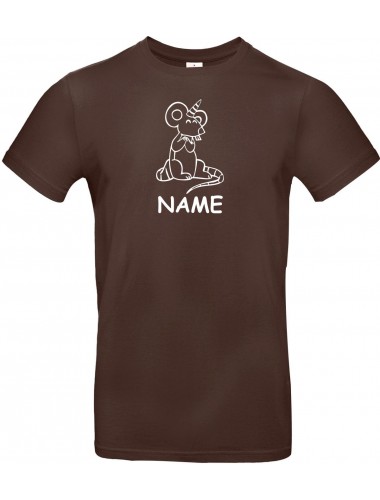 T-Shirt lustige Tiere mit Wunschnamen Einhorn Maus , Einhorn, Maus  braun, L