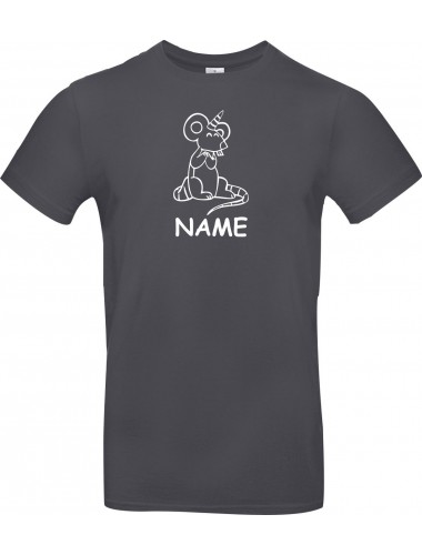 T-Shirt lustige Tiere mit Wunschnamen Einhorn Maus , Einhorn, Maus  grau, L