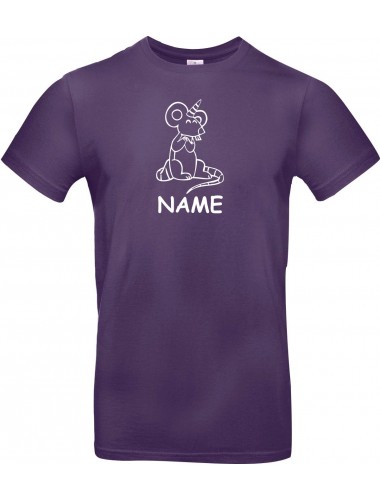 T-Shirt lustige Tiere mit Wunschnamen Einhorn Maus , Einhorn, Maus  lila, L