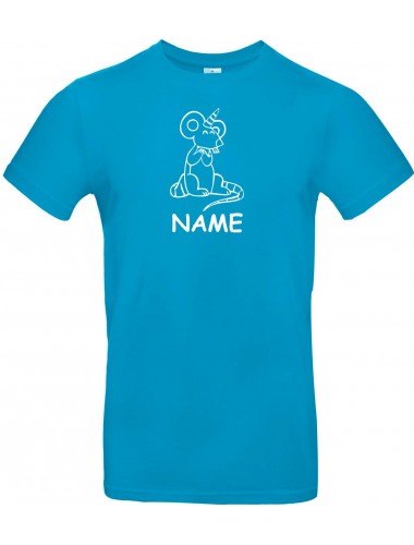 T-Shirt lustige Tiere mit Wunschnamen Einhorn Maus , Einhorn, Maus  türkis, L