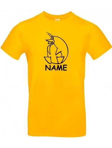 T-Shirt lustige Tiere mit Wunschnamen Einhornpinguin, Einhorn, Pinguin gelb, L