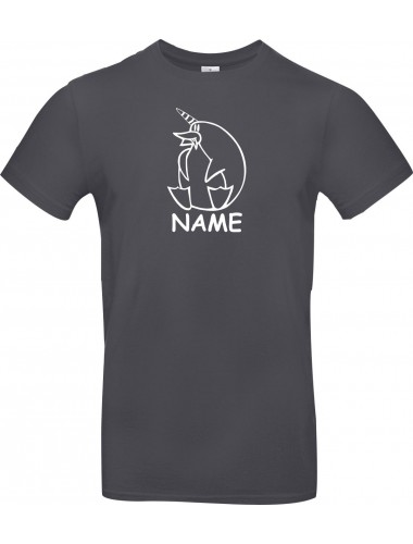 T-Shirt lustige Tiere mit Wunschnamen Einhornpinguin, Einhorn, Pinguin grau, L