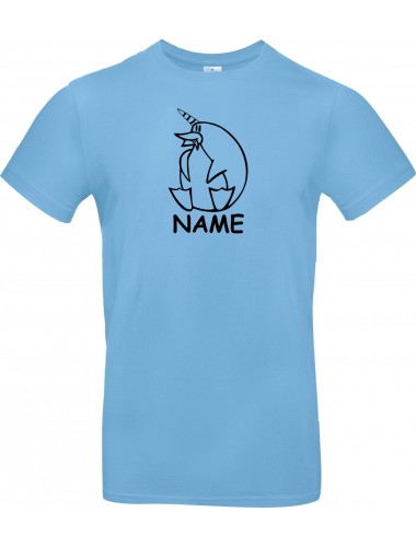 T-Shirt lustige Tiere mit Wunschnamen Einhornpinguin, Einhorn, Pinguin hellblau, L