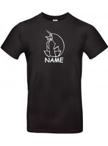 T-Shirt lustige Tiere mit Wunschnamen Einhornpinguin, Einhorn, Pinguin schwarz, L