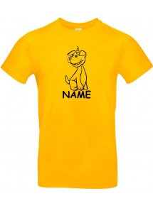 T-Shirt lustige Tiere mit Wunschnamen Einhornhund, Einhorn, Hund  gelb, L