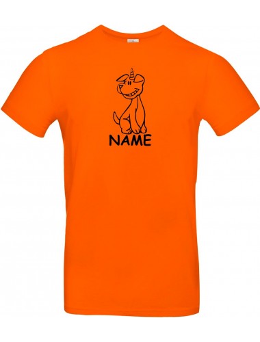 T-Shirt lustige Tiere mit Wunschnamen Einhornhund, Einhorn, Hund  orange, L