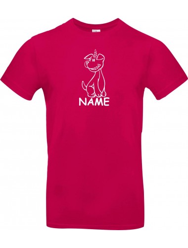 T-Shirt lustige Tiere mit Wunschnamen Einhornhund, Einhorn, Hund  pink, L