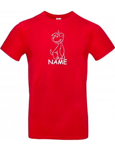 T-Shirt lustige Tiere mit Wunschnamen Einhornhund, Einhorn, Hund  rot, L