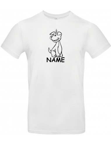 T-Shirt lustige Tiere mit Wunschnamen Einhornhund, Einhorn, Hund  weiss, L