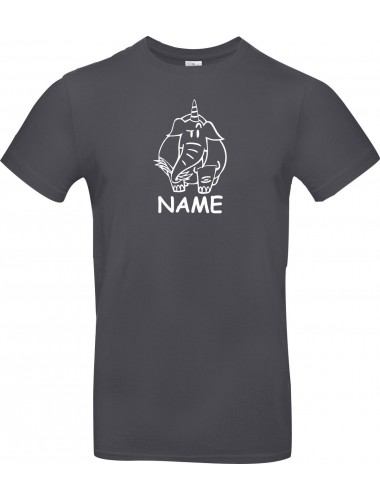 T-Shirt lustige Tiere mit Wunschnamen Einhornelefant, Einhorn, Elefant grau, L