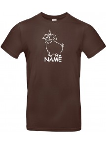 T-Shirt lustige Tiere mit Wunschnamen Einhornschwein, Einhorn, Schwein, Ferkel  braun, L