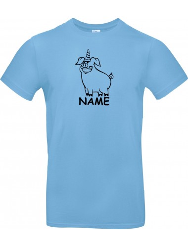 T-Shirt lustige Tiere mit Wunschnamen Einhornschwein, Einhorn, Schwein, Ferkel  hellblau, L
